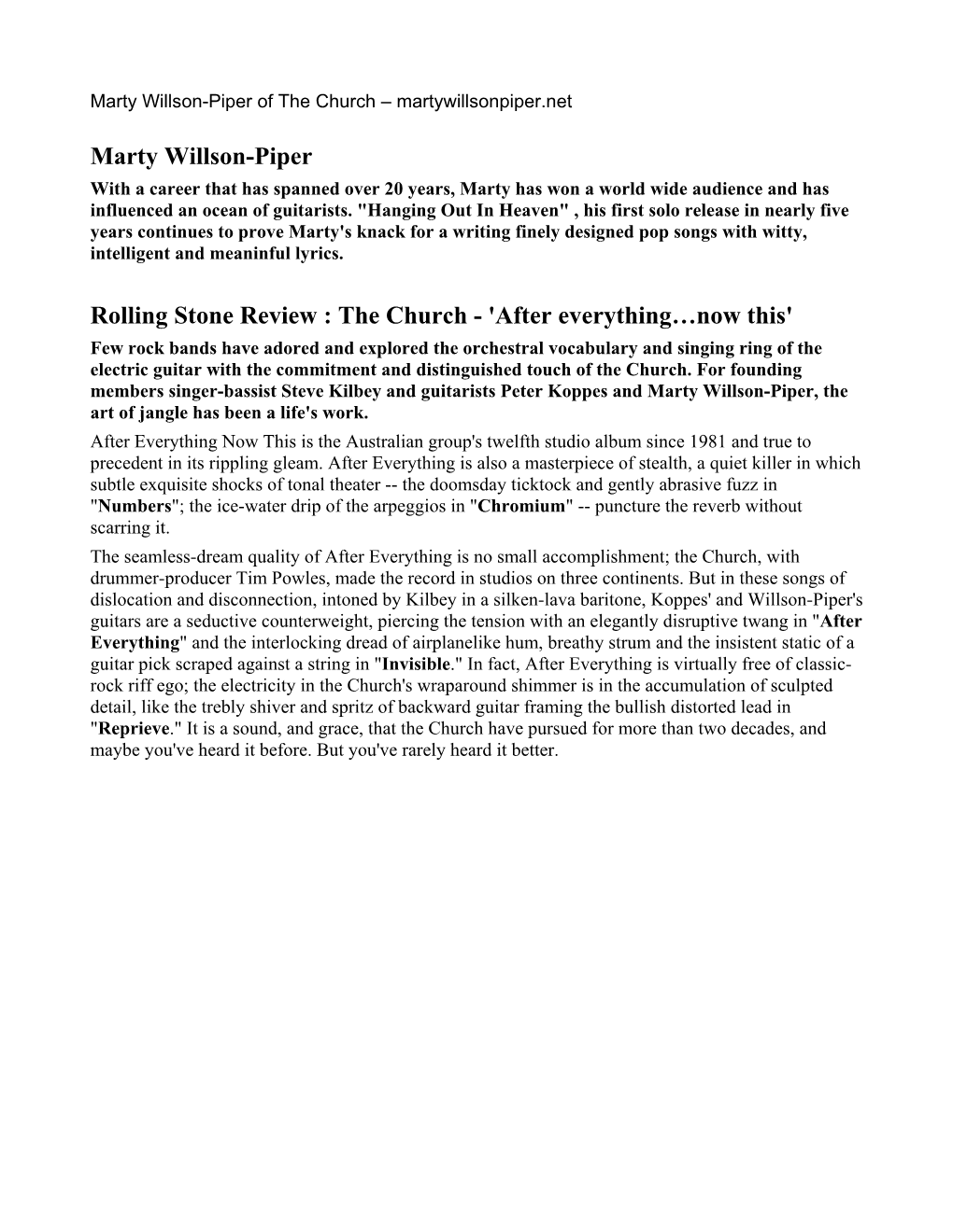 Marty Willson-Piper Rolling Stone Review