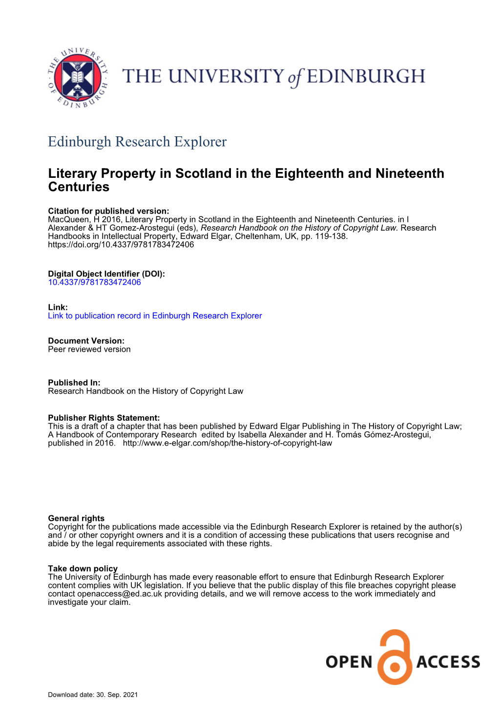 Literary Property in Scotland in the Eighteenth and Nineteenth