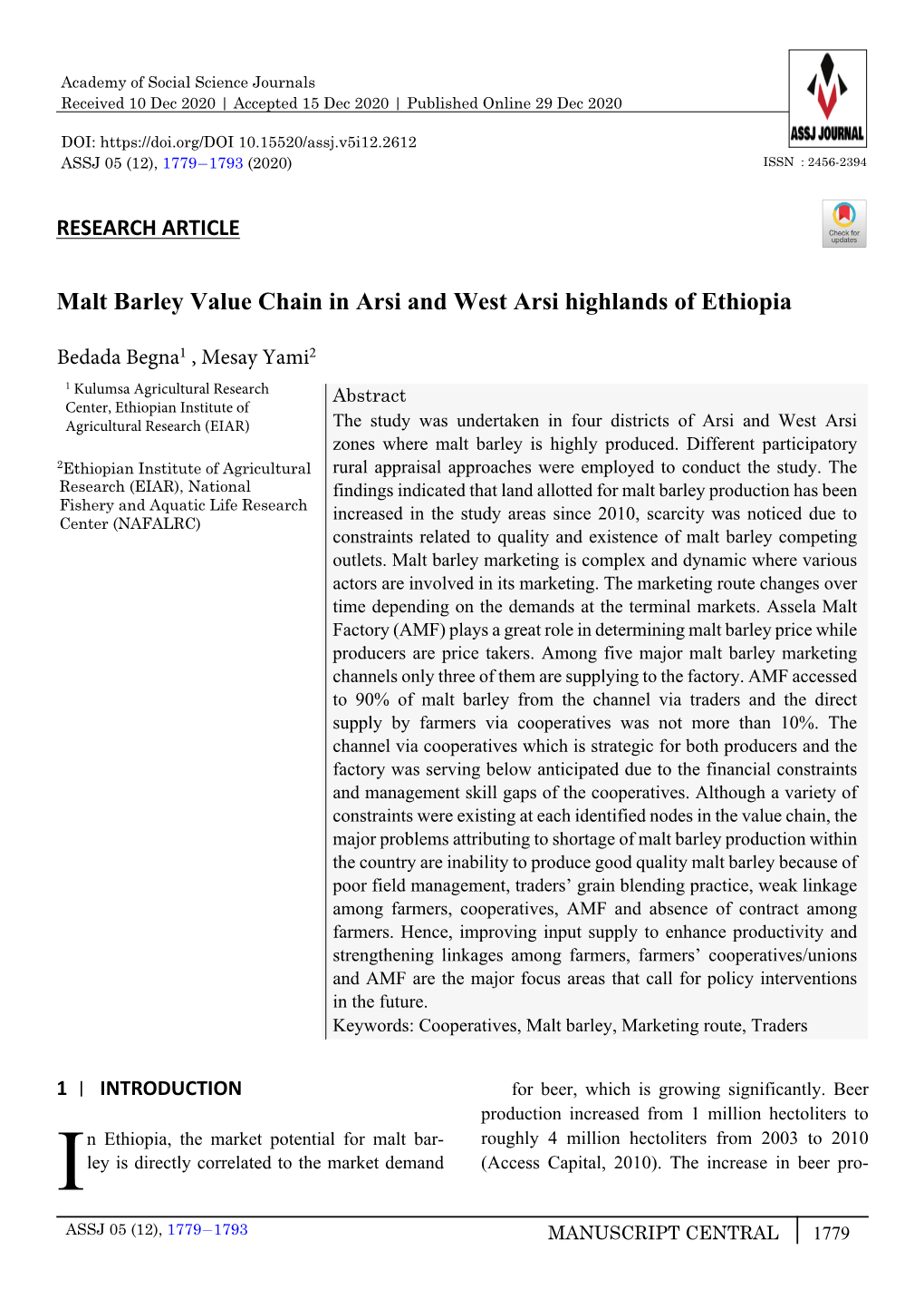 Malt Barley Value Chain in Arsi and West Arsi Highlands of Ethiopia