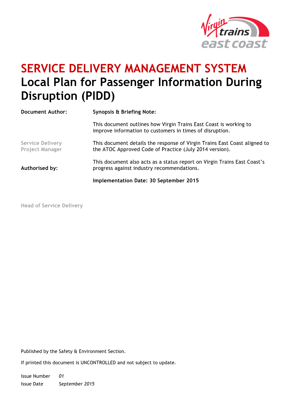 Local Plan for Passenger Information During Disruption (PIDD)