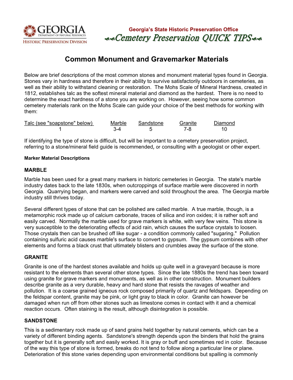 Cemetery Preservation QUICK TIPS