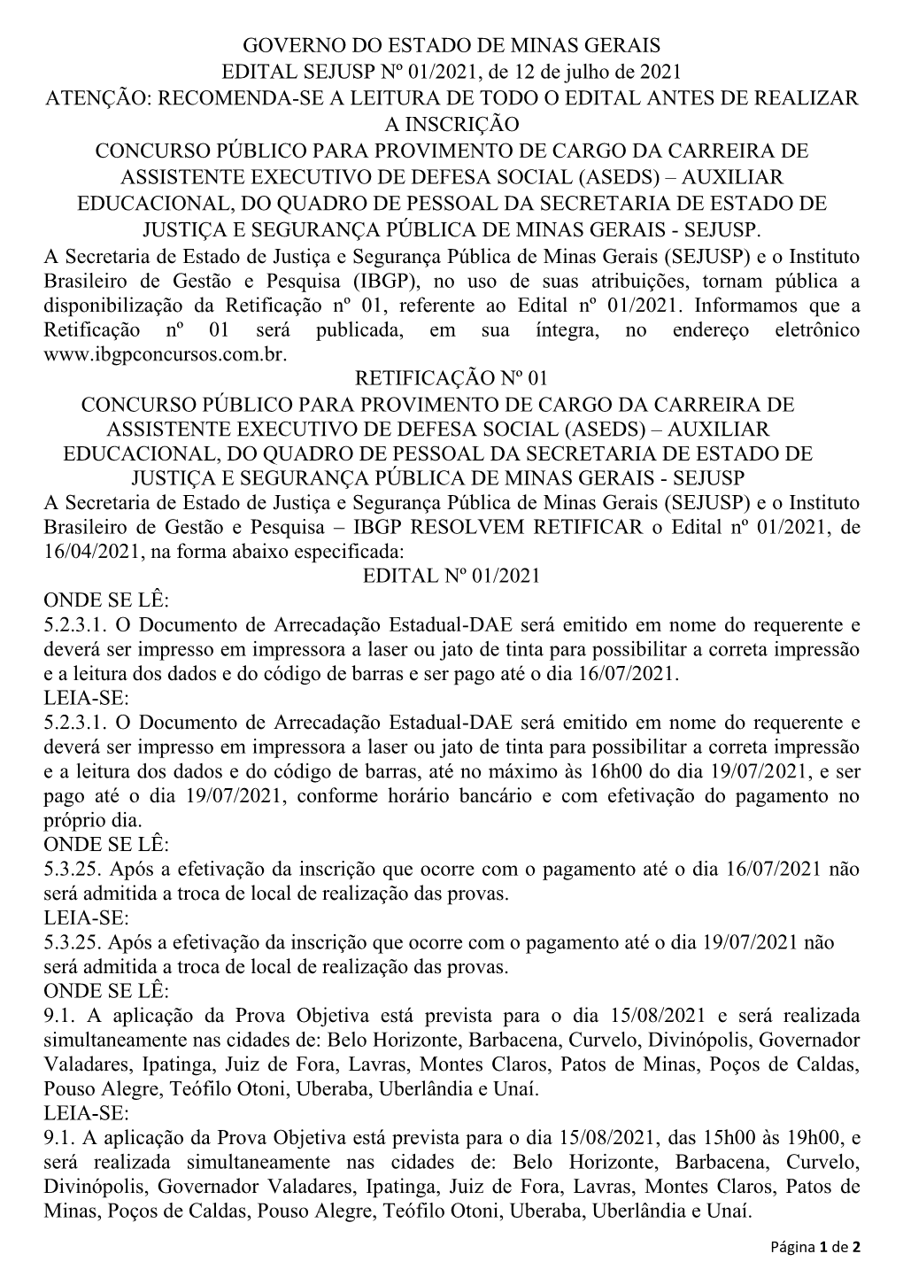 Retificação Edital 01/2021