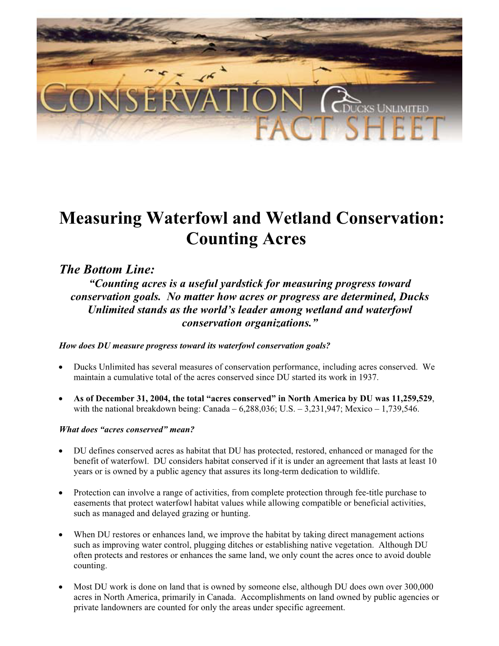 Measuring Waterfowl and Wetland Conservation: Counting Acres