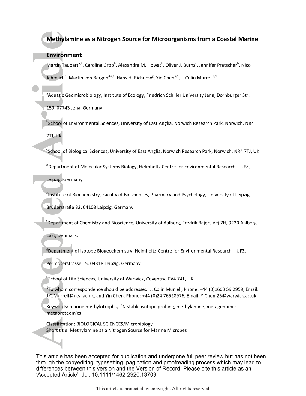 Methylamine As a Nitrogen Source for Microorganisms from a Coastal Marine