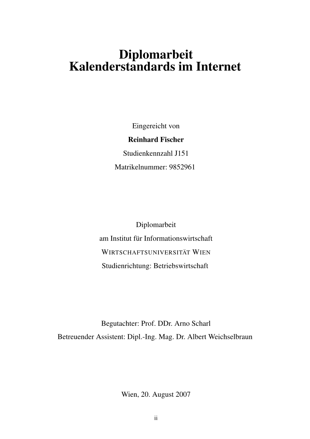 Diplomarbeit Kalenderstandards Im Internet