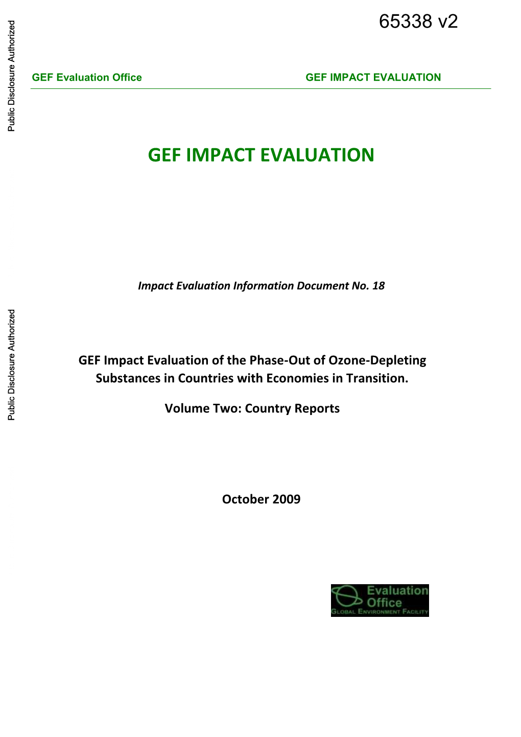 GEF Impact Evaluation of the Phase-Out of Ozone-Depleting Substances in Countries with Economies in Transition