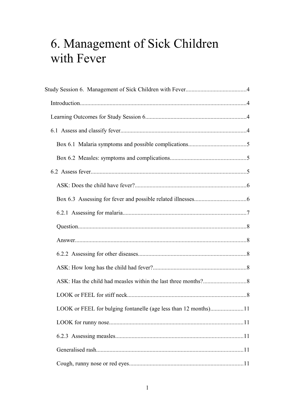 6. Management of Sick Children with Fever