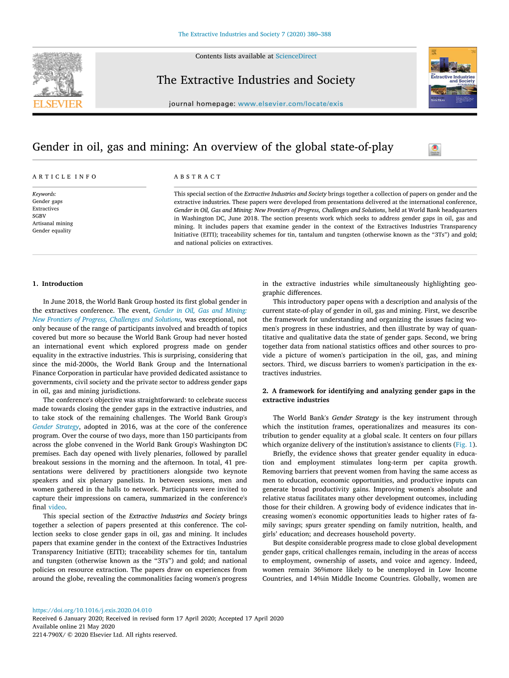 Gender in Oil, Gas and Mining an Overview of the Global State-Of-Play