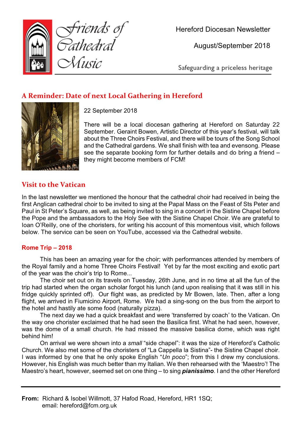 Hereford Diocesan Newsletter August/September 2018 a Reminder