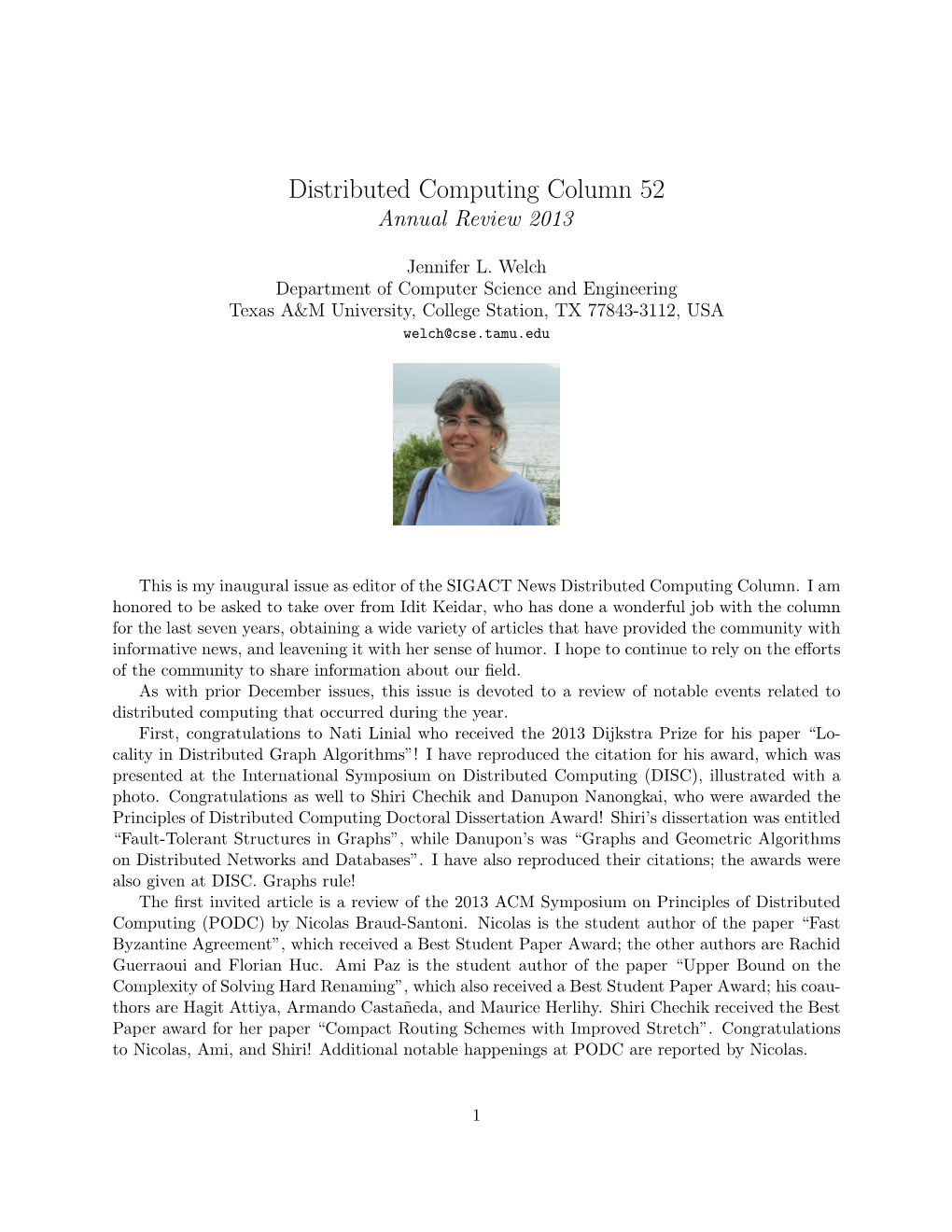 Distributed Computing Column 52 Annual Review 2013