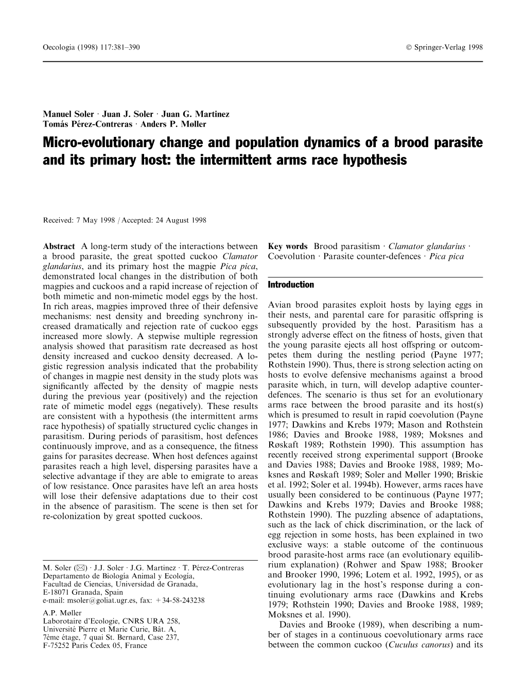 Micro-Evolutionary Change and Population Dynamics of a Brood Parasite and Its Primary Host: the Intermittent Arms Race Hypothesis