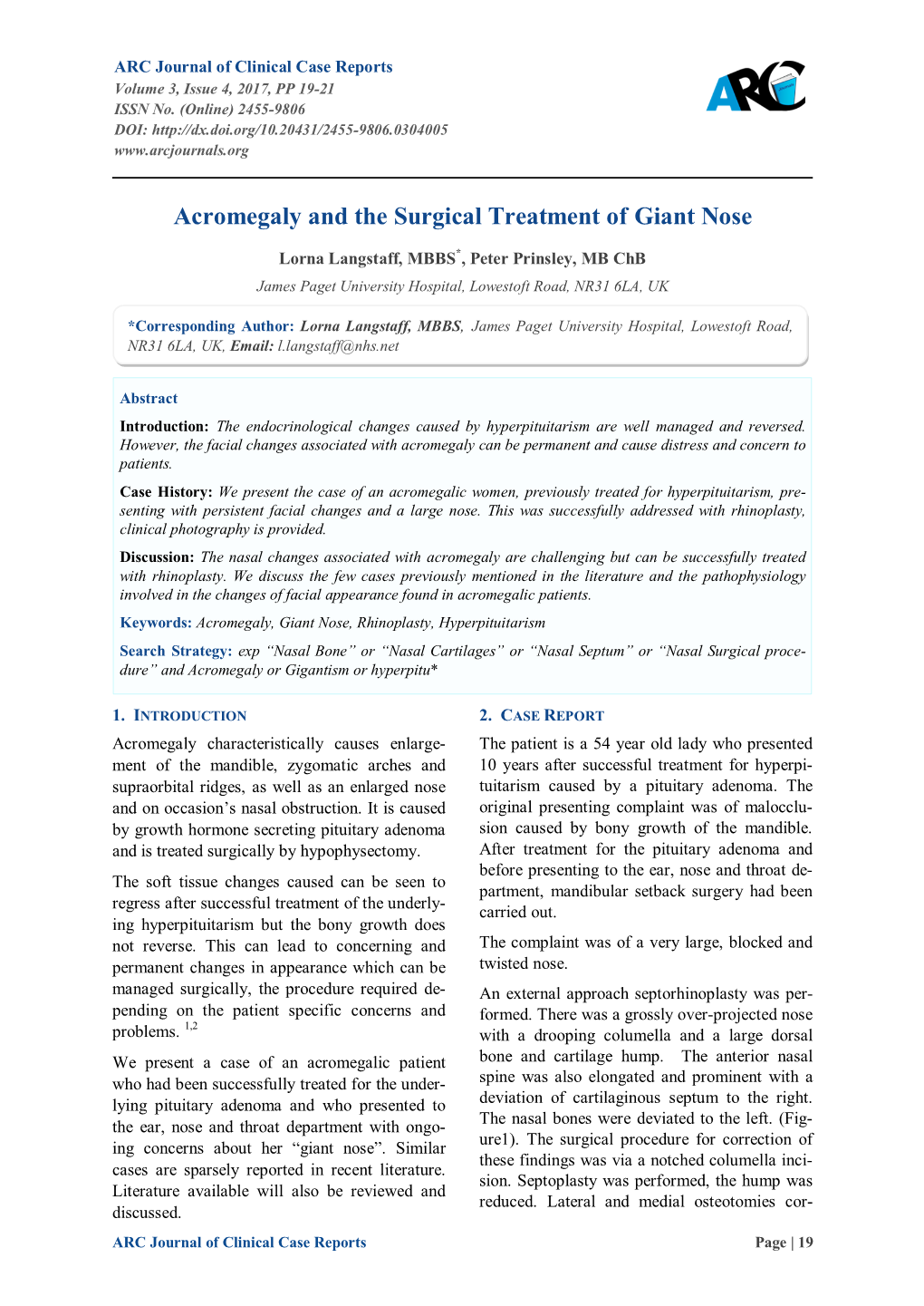 Acromegaly and the Surgical Treatment of Giant Nose