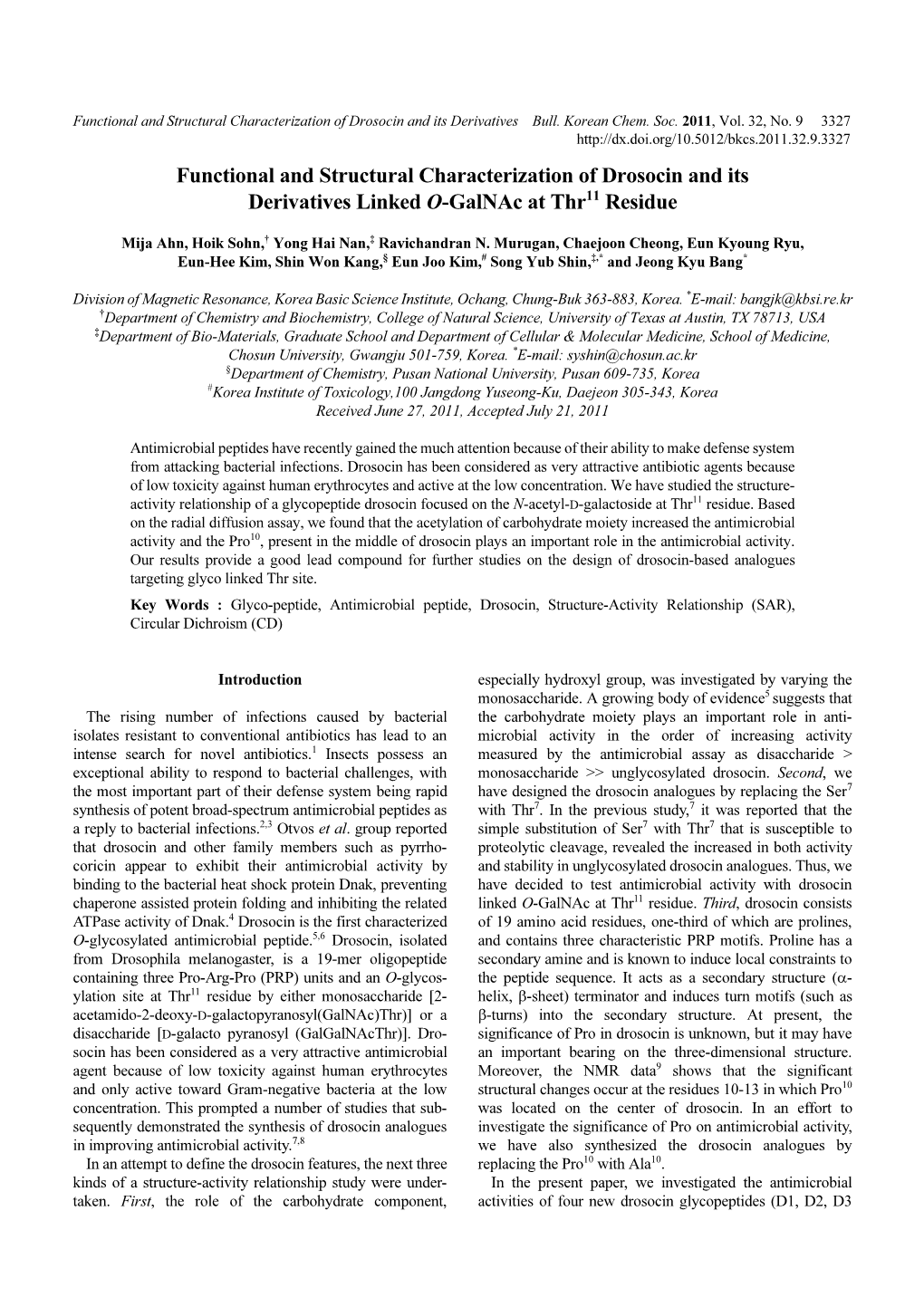 Functional and Structural Characterization of Drosocin and Its Derivatives Bull