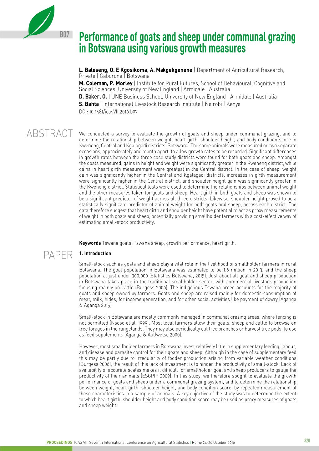 Performance of Goats and Sheep Under Communal Grazing in Botswana Using Various Growth Measures