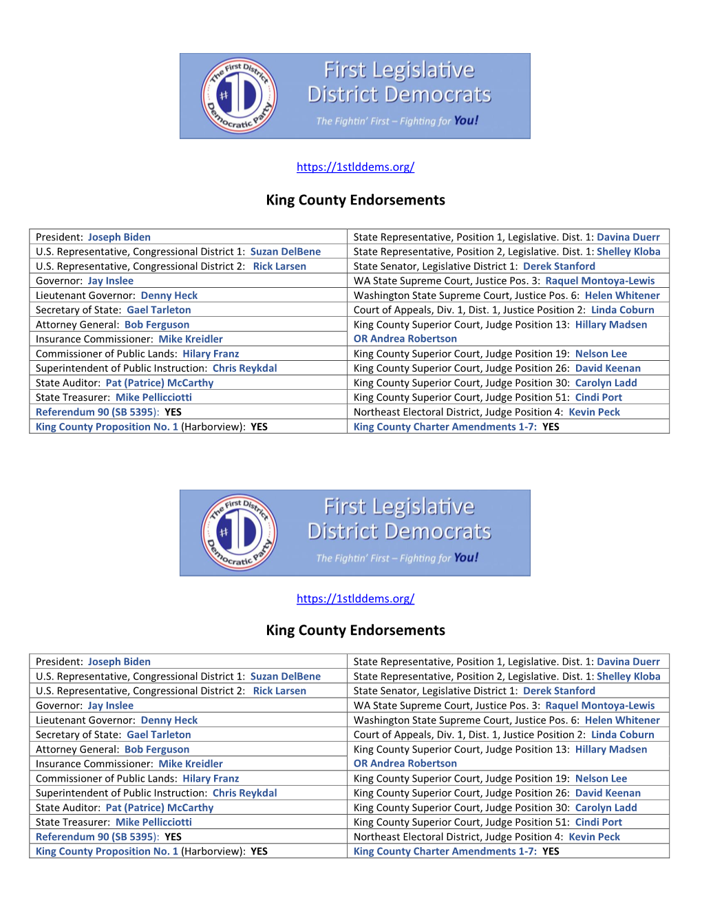 King County Endorsements