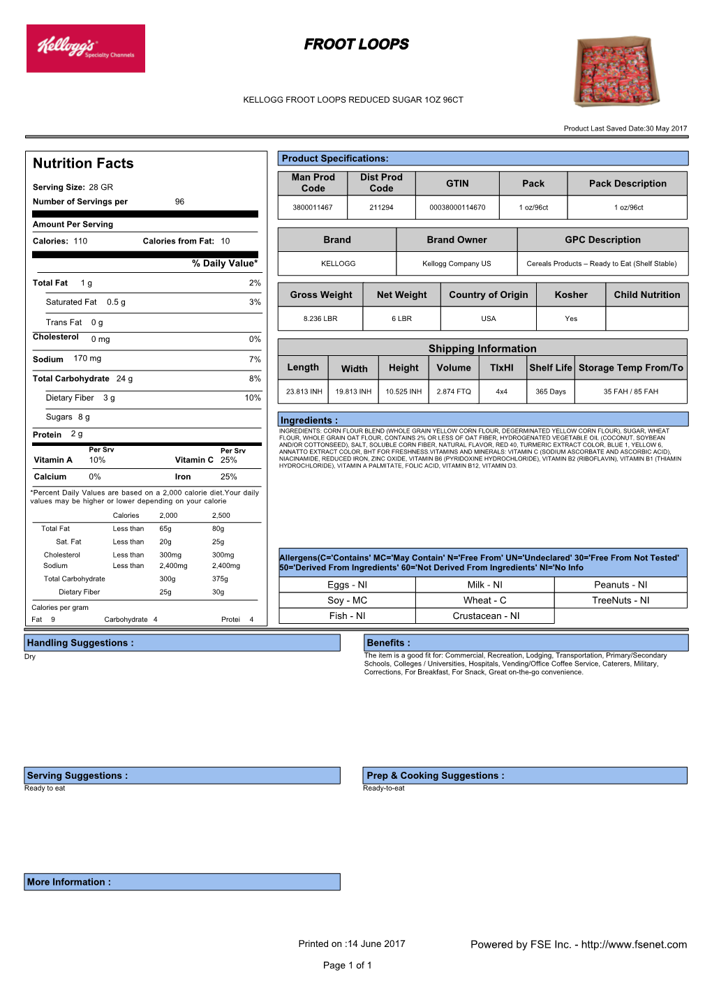 FROOT LOOPS Nutrition Facts