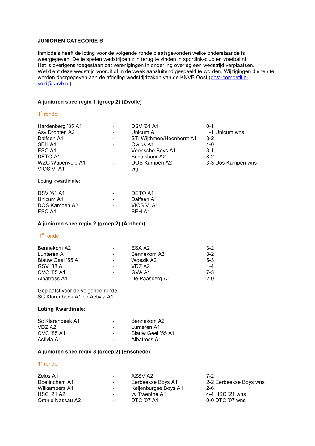 JUNIOREN CATEGORIE B Inmiddels Heeft De Loting Voor De Volgende