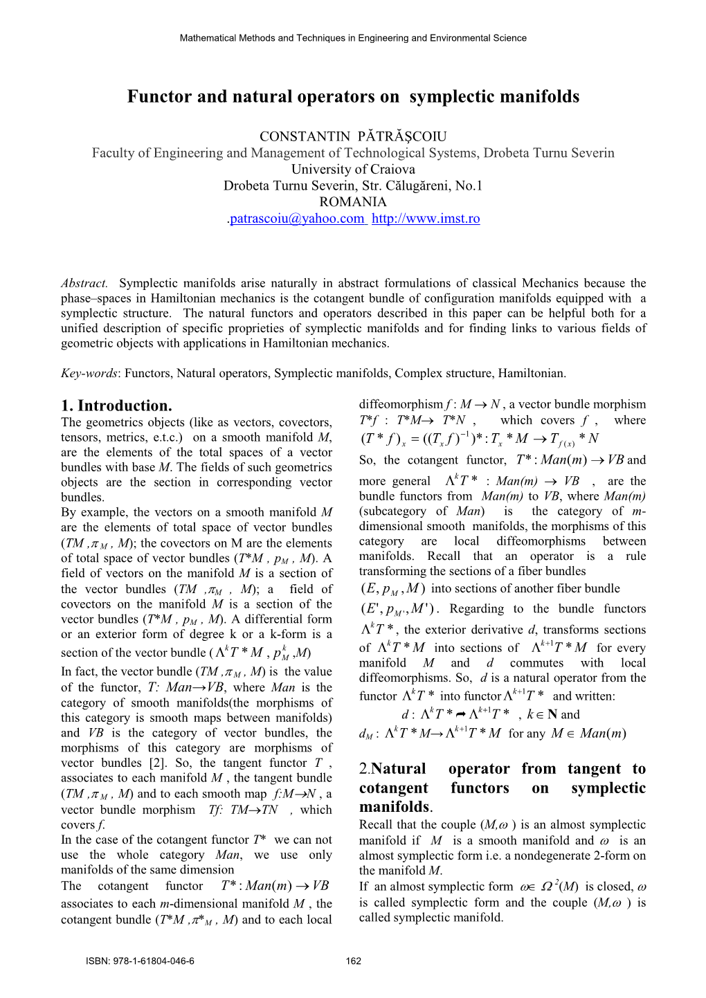 Functor and Natural Operators on Symplectic Manifolds