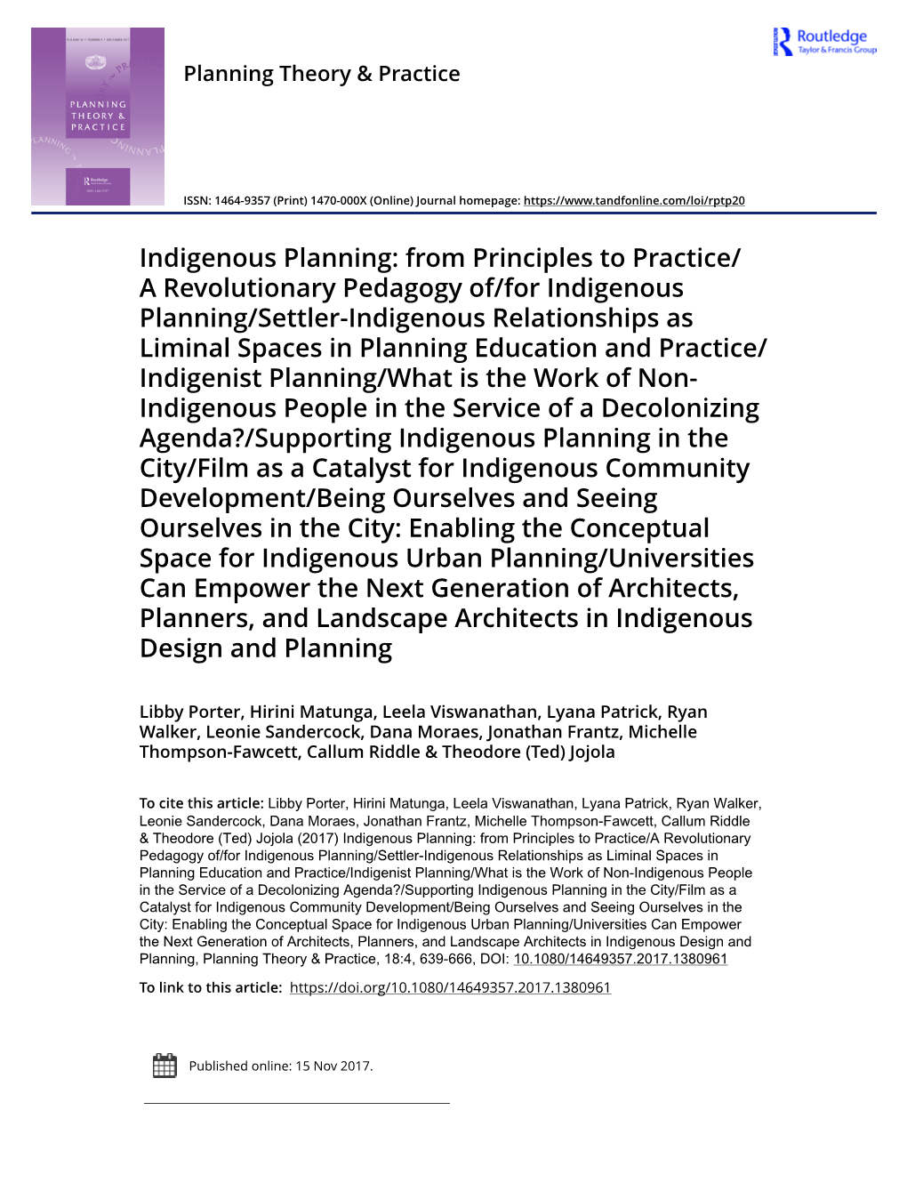 Indigenous Planning