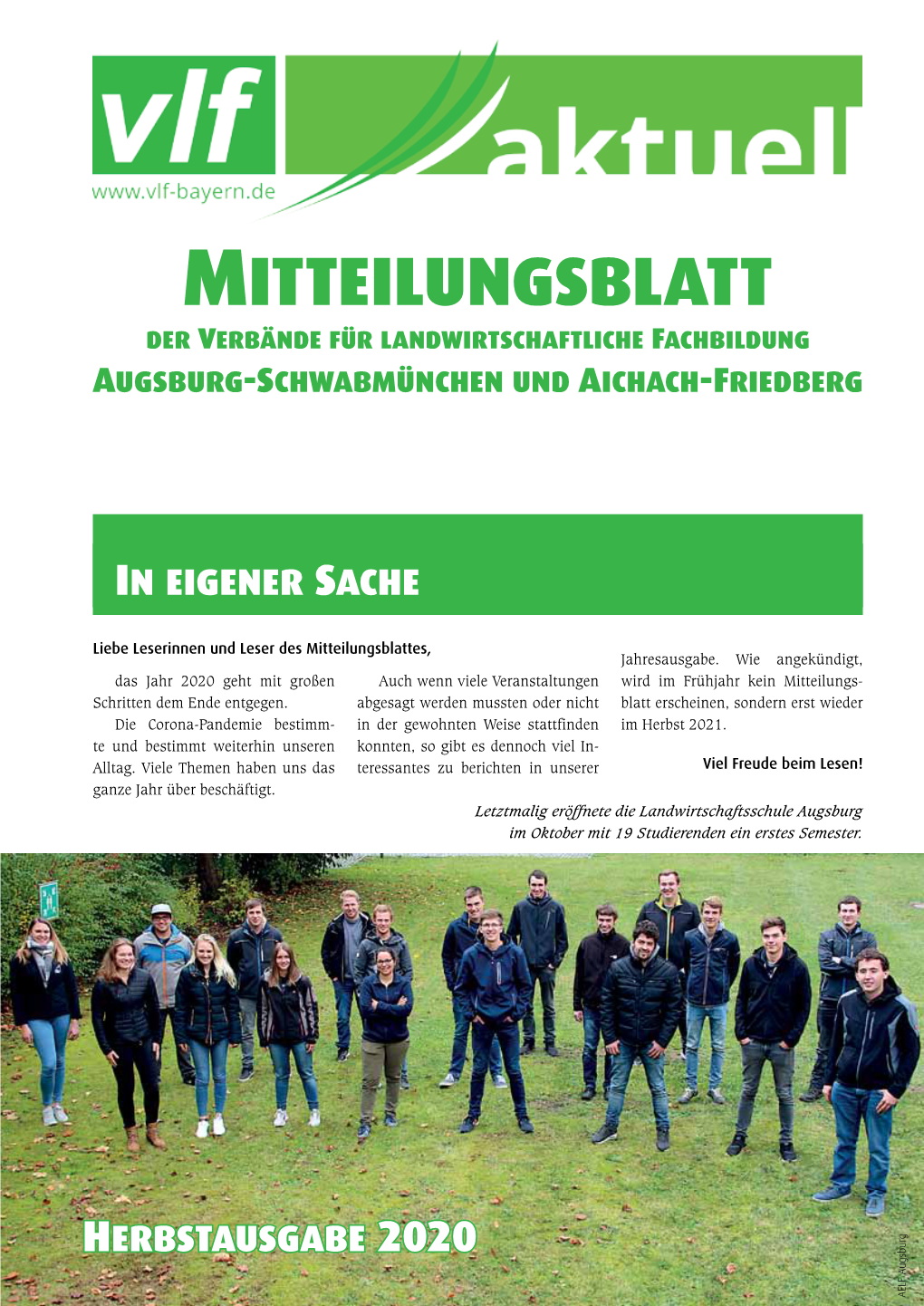 Mitteilungsblatt Der Verbände Für Landwirtschaftliche Fachbildung Augsburg-Schwabmünchen Und Aichach-Friedberg