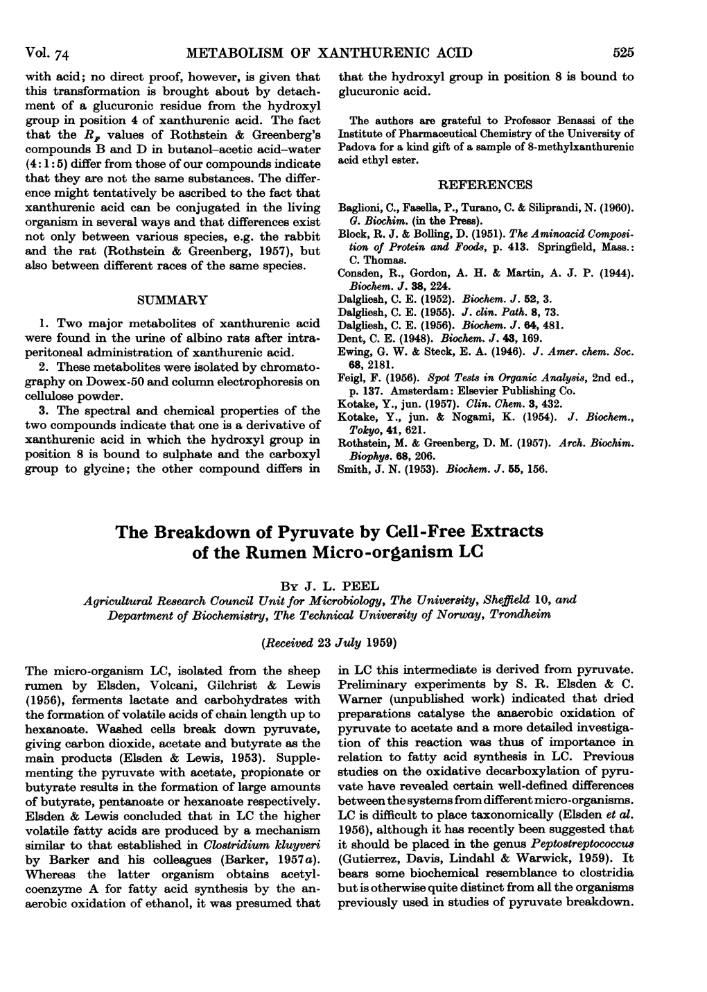 The Breakdown of Pyruvate by Cell-Free Extracts of the Rumen Micro-Organism LC