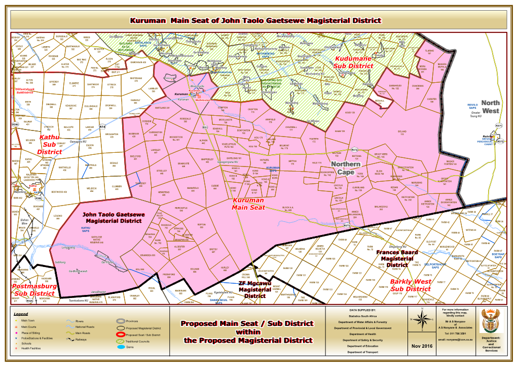 North West Northern Cape Proposed Main Seat / Sub District Within The