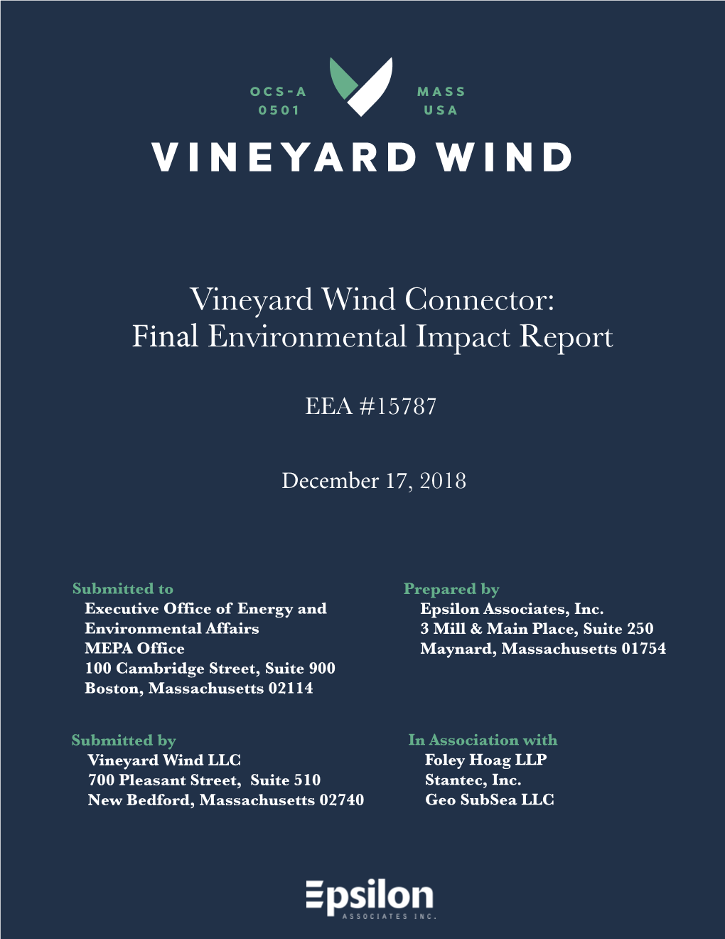 Vineyard Wind Connector: Final Environmental Impact Report