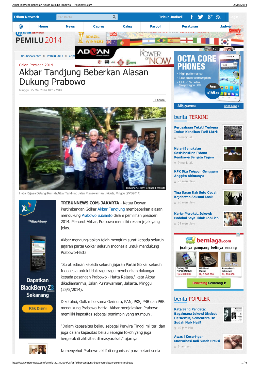 Akbar Tandjung Beberkan Alasan Dukung Prabowo - Tribunnews.Com 25/05/2014
