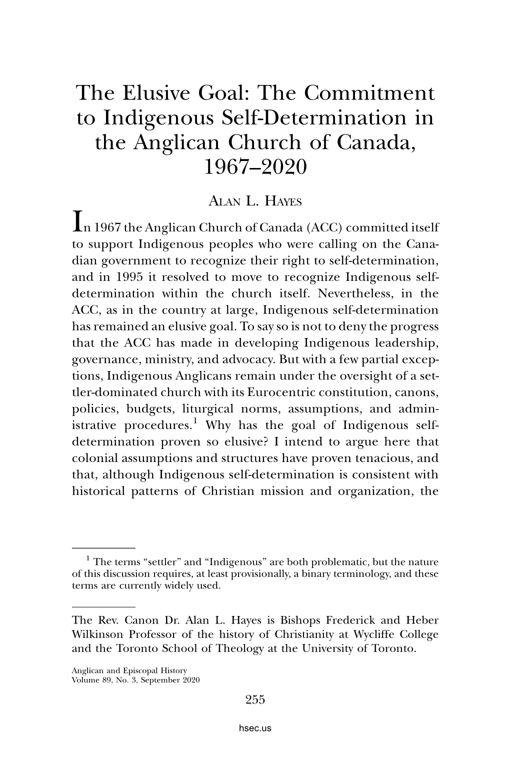 The Commitment to Indigenous Self-Determination in the Anglican Church of Canada, 1967–2020