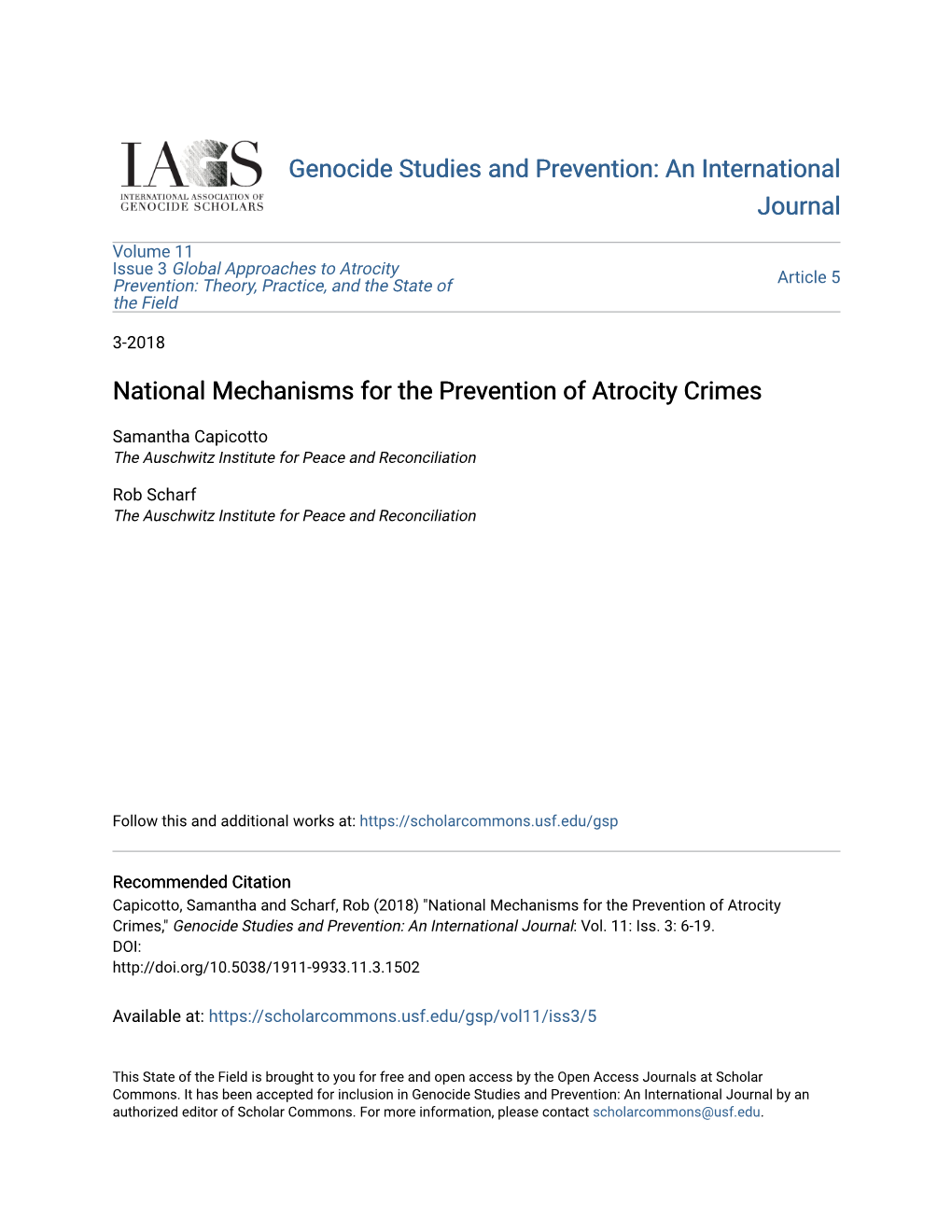 National Mechanisms for the Prevention of Atrocity Crimes