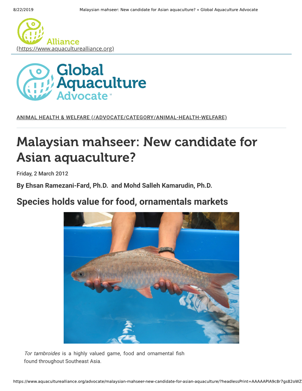 Malaysian Mahseer: New Candidate for Asian Aquaculture? « Global Aquaculture Advocate