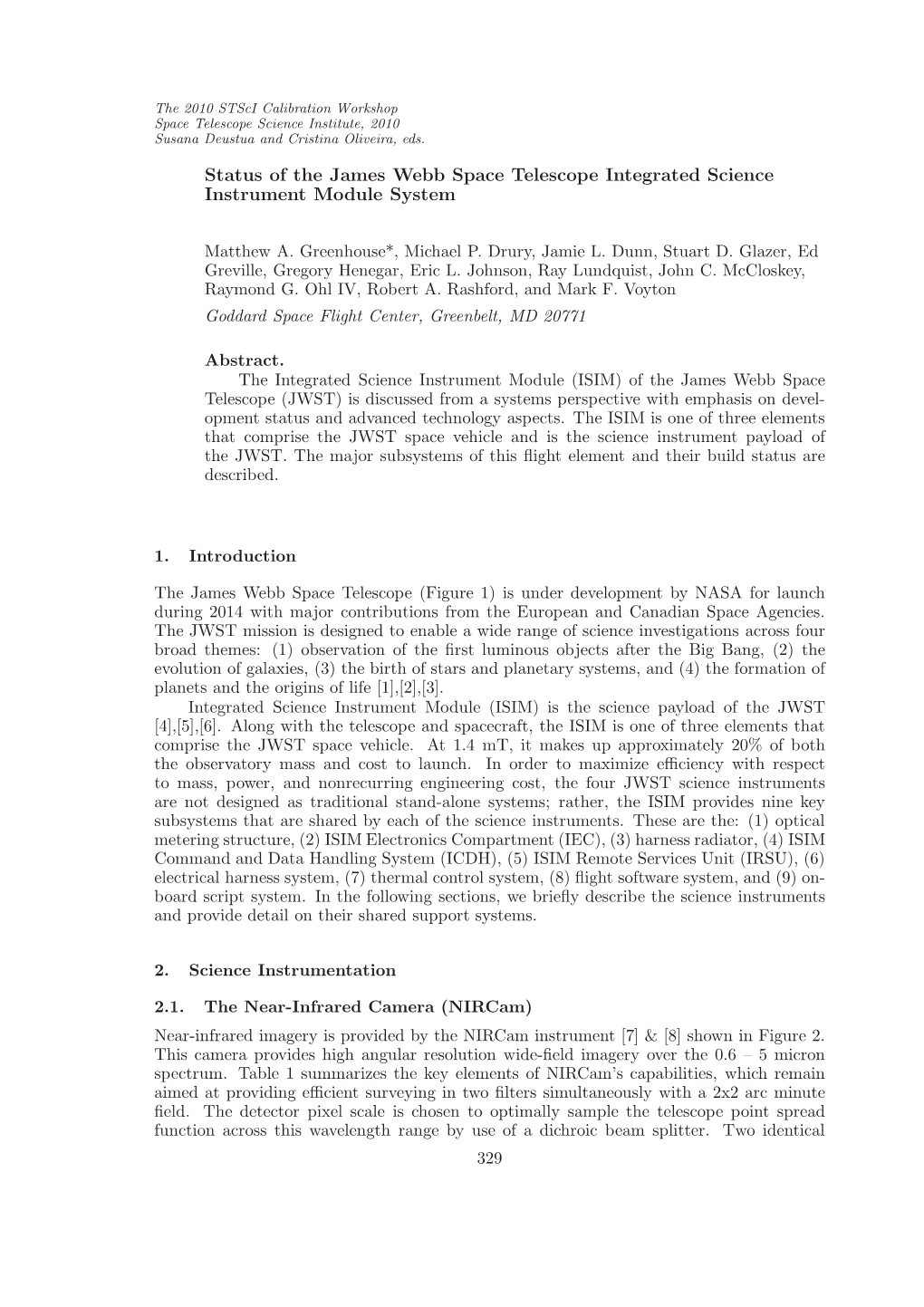 Status of the James Webb Space Telescope Integrated Science Instrument Module System