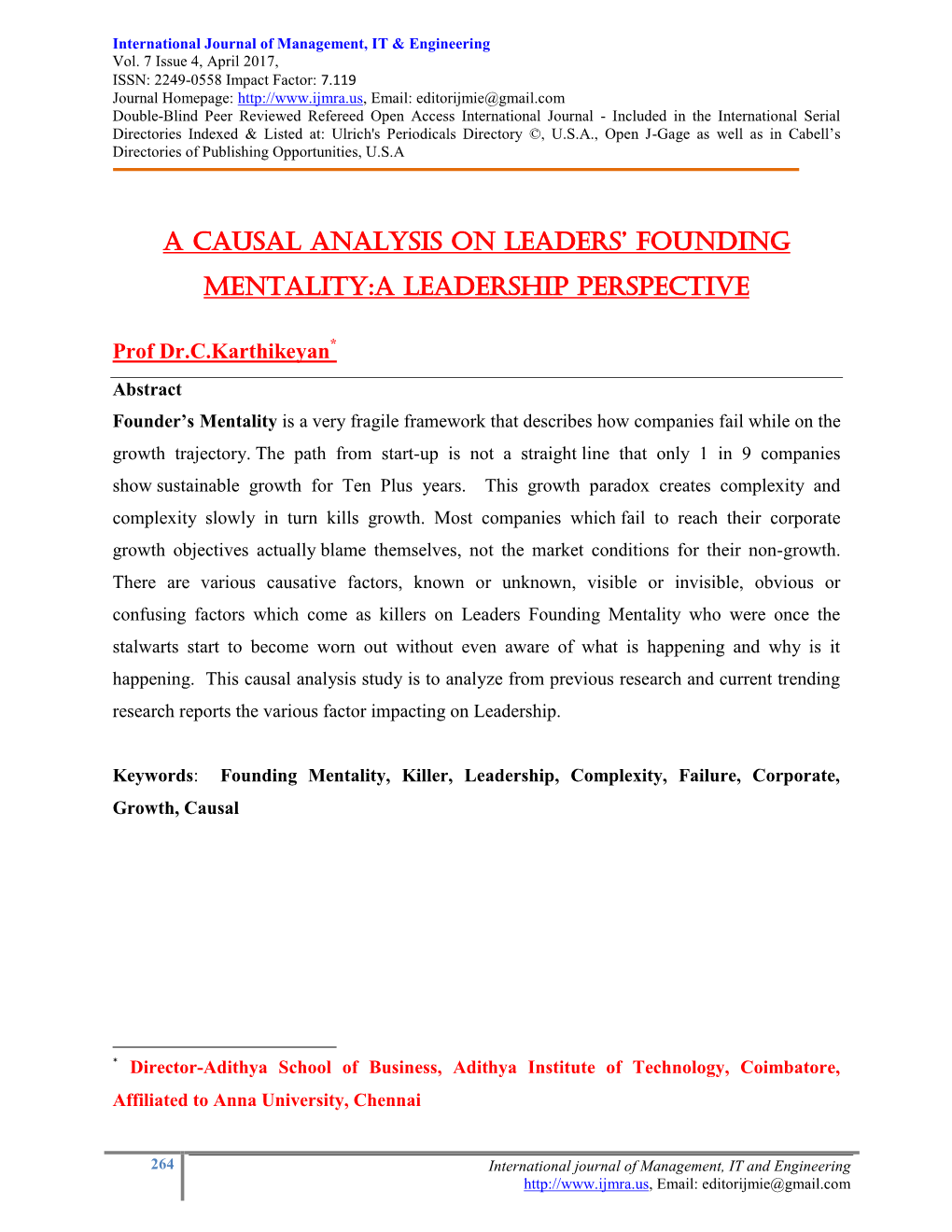 A CAUSAL ANALYSIS on Leaders' Founding MENTALITY:A