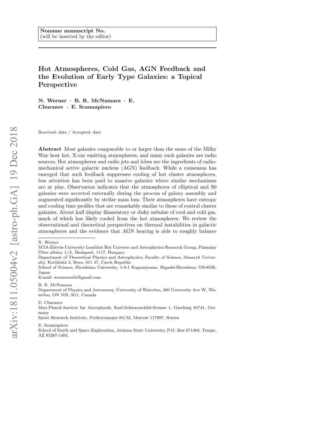 Arxiv:1811.05004V2 [Astro-Ph.GA] 19 Dec 2018 2 the Atmospheric Cooling