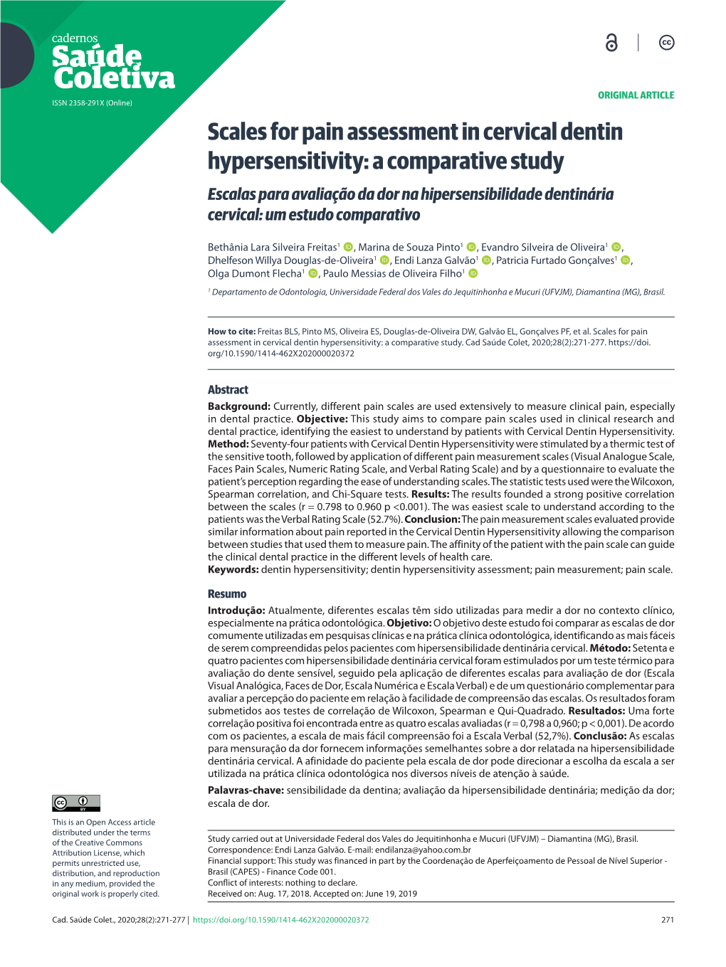 Scales for Pain Assessment in Cervical Dentin Hypersensitivity