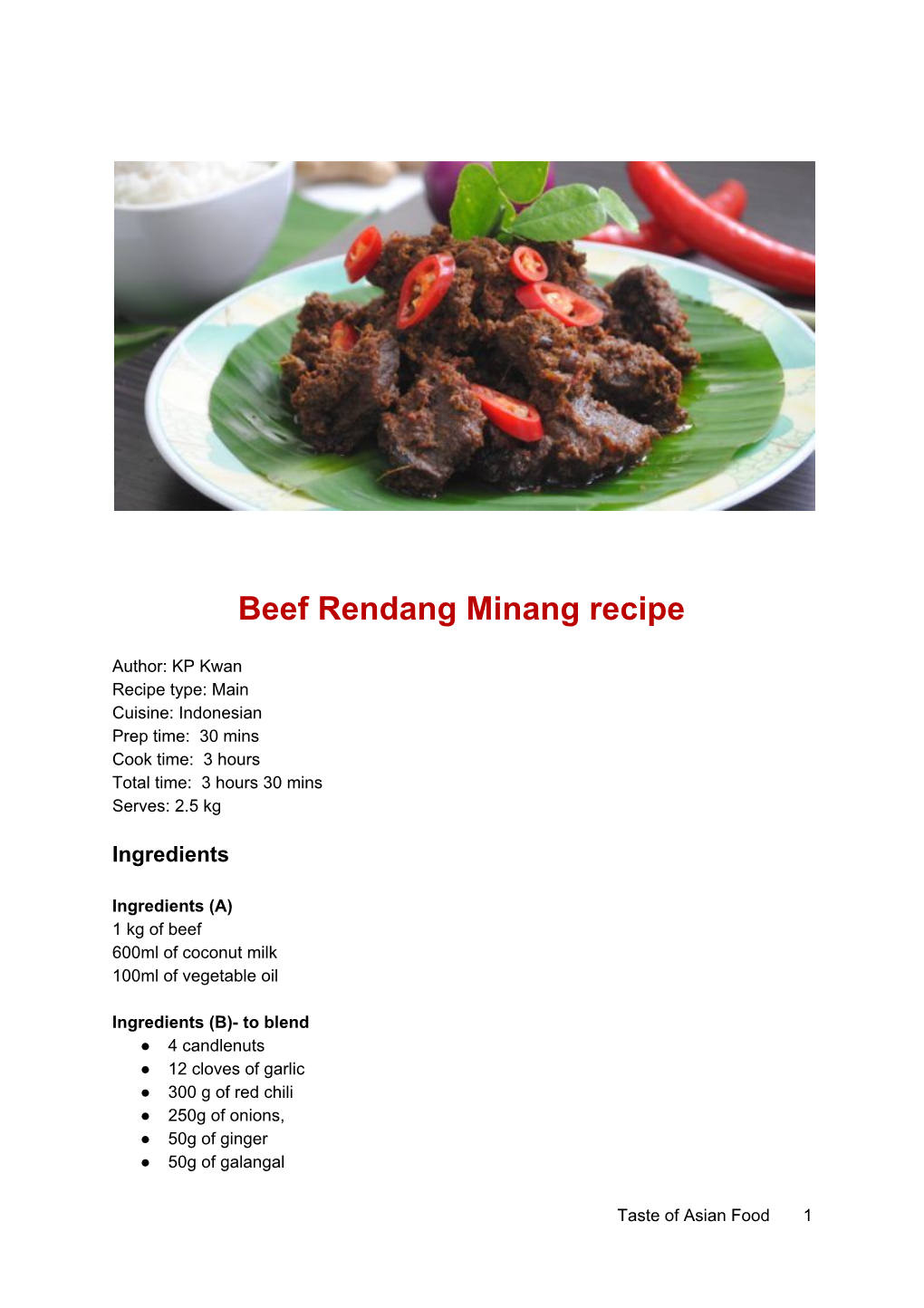 Beef Rendang Minang Recipe