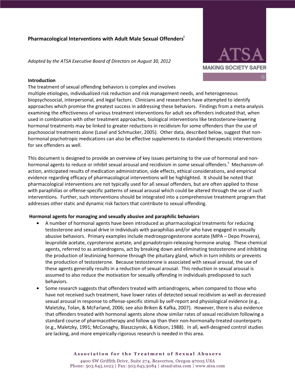 Pharmacological Interventions with Adult Male Sexual Offendersi