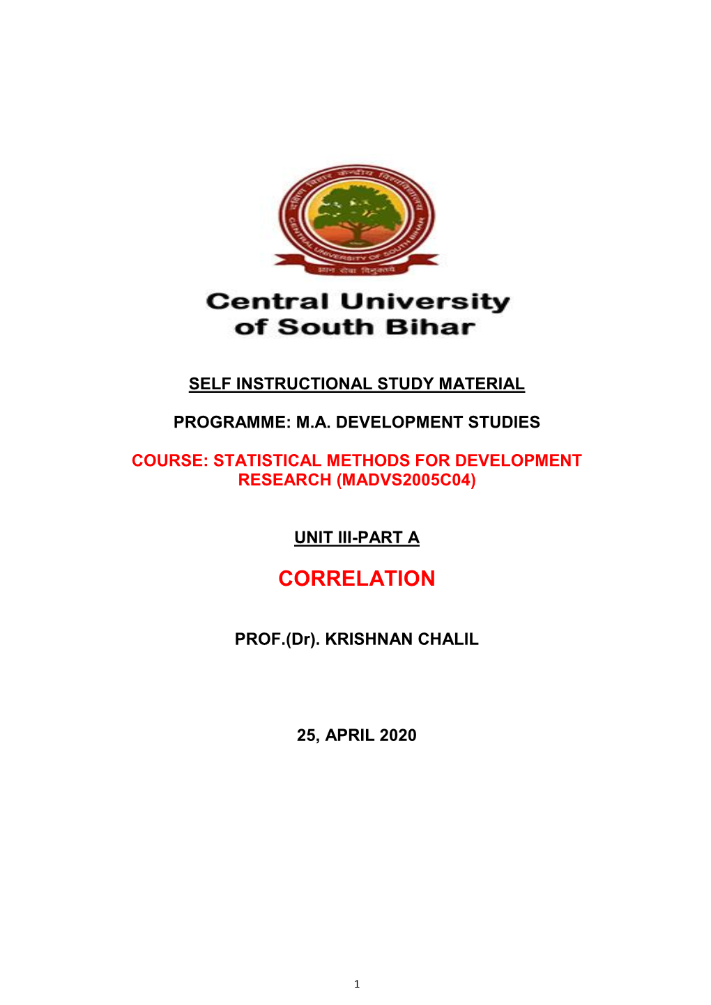 Krishnan Correlation CUSB.Pdf