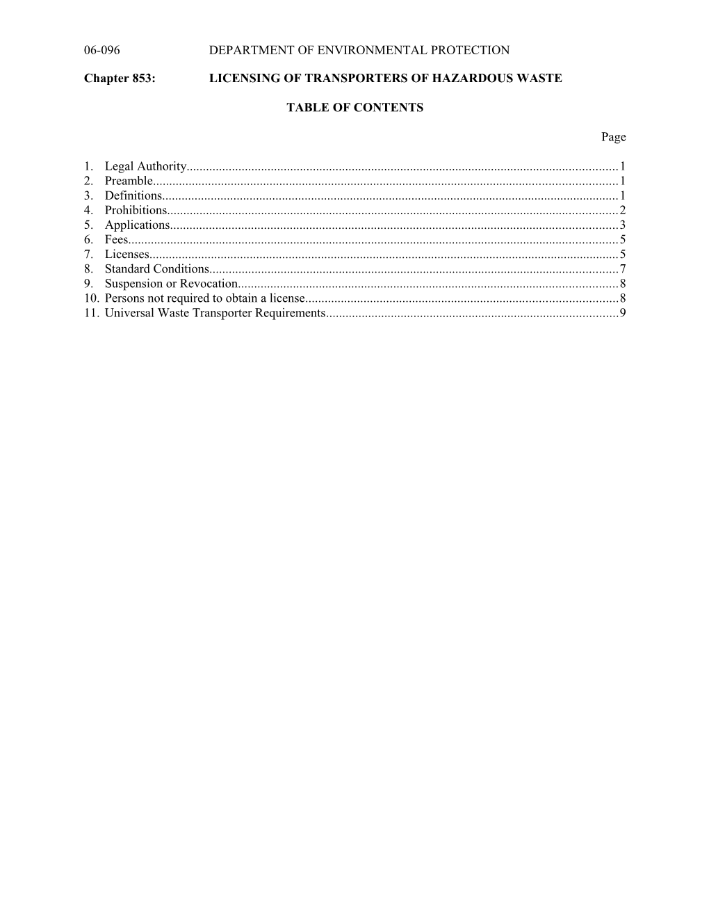 Chapter 853: LICENSING of TRANSPORTERS of HAZARDOUS WASTE