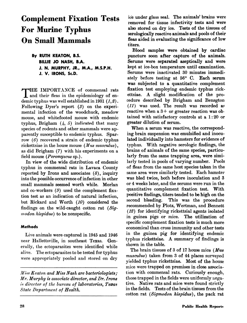 Complement Fixation Tests for Murine Typhus