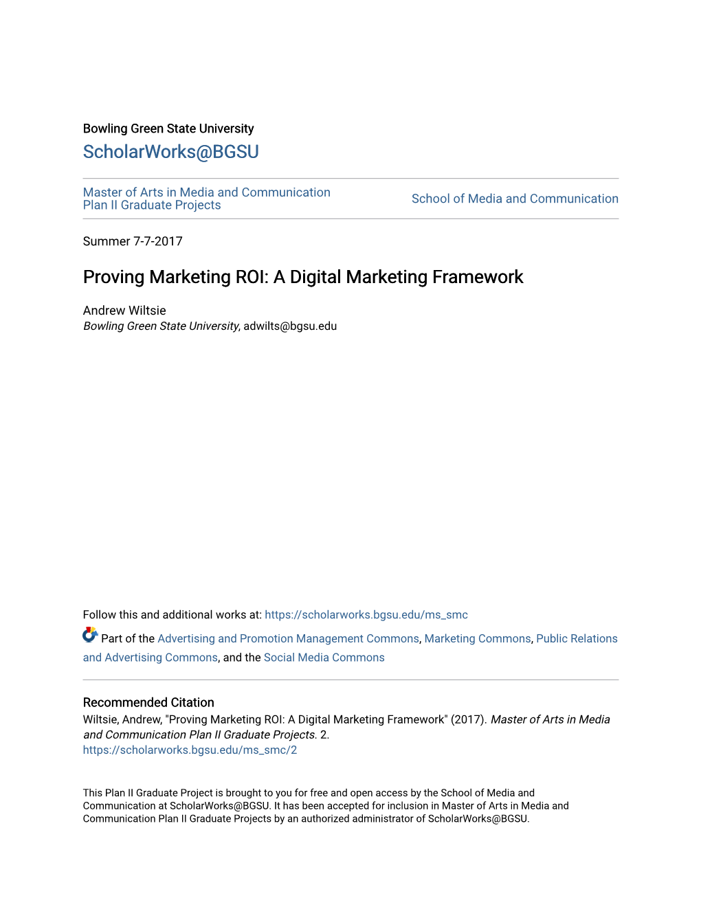 Proving Marketing ROI: a Digital Marketing Framework