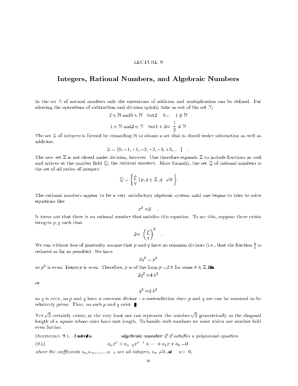 Integers, Rational Numbers, and Algebraic Numbers