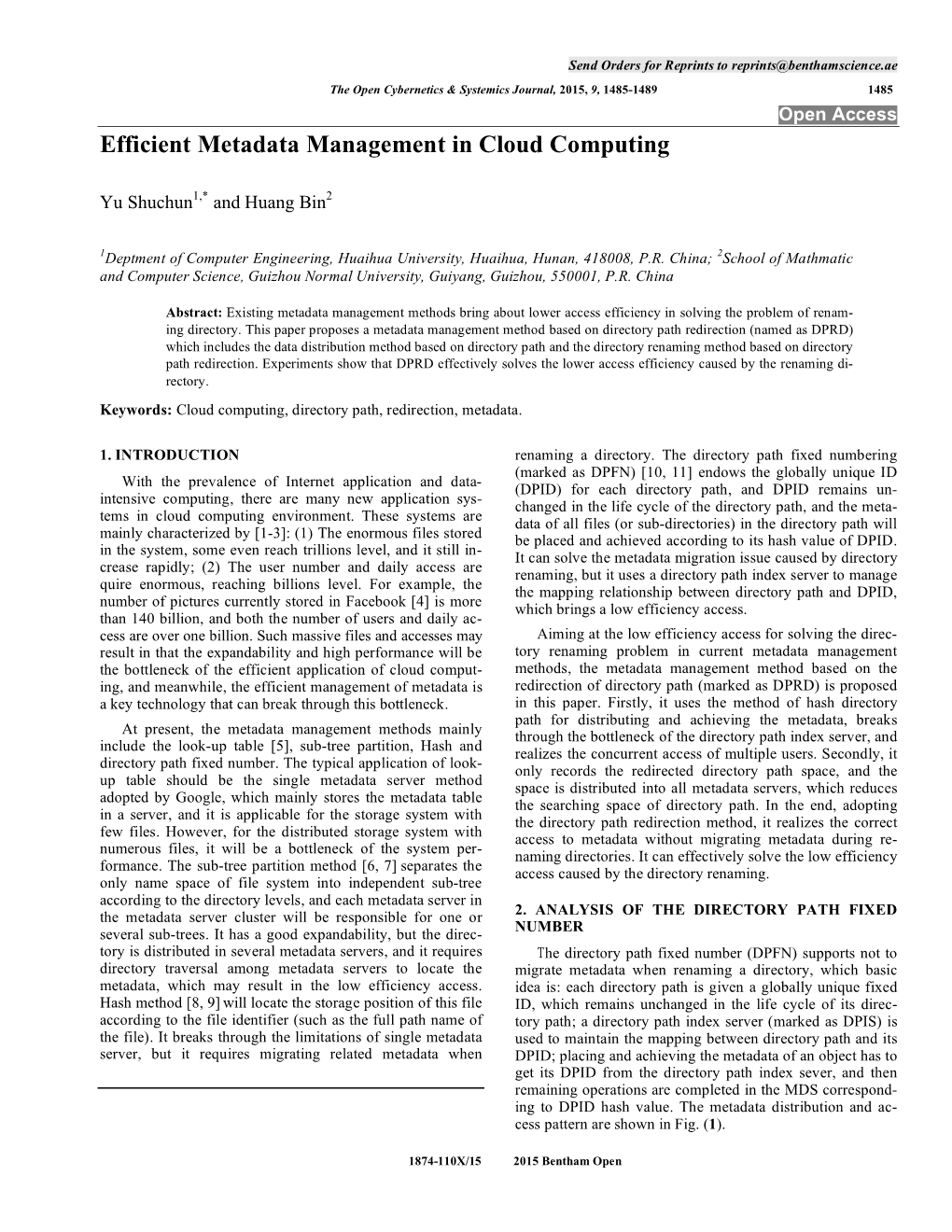 Efficient Metadata Management in Cloud Computing