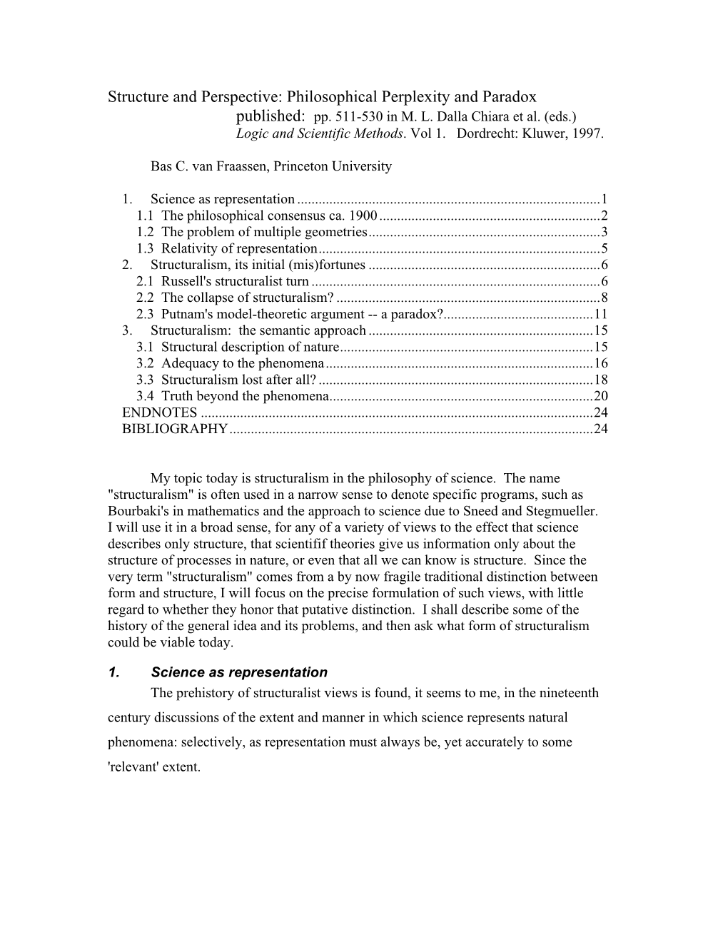 Structure and Perspective: Philosophical Perplexity and Paradox Published: Pp