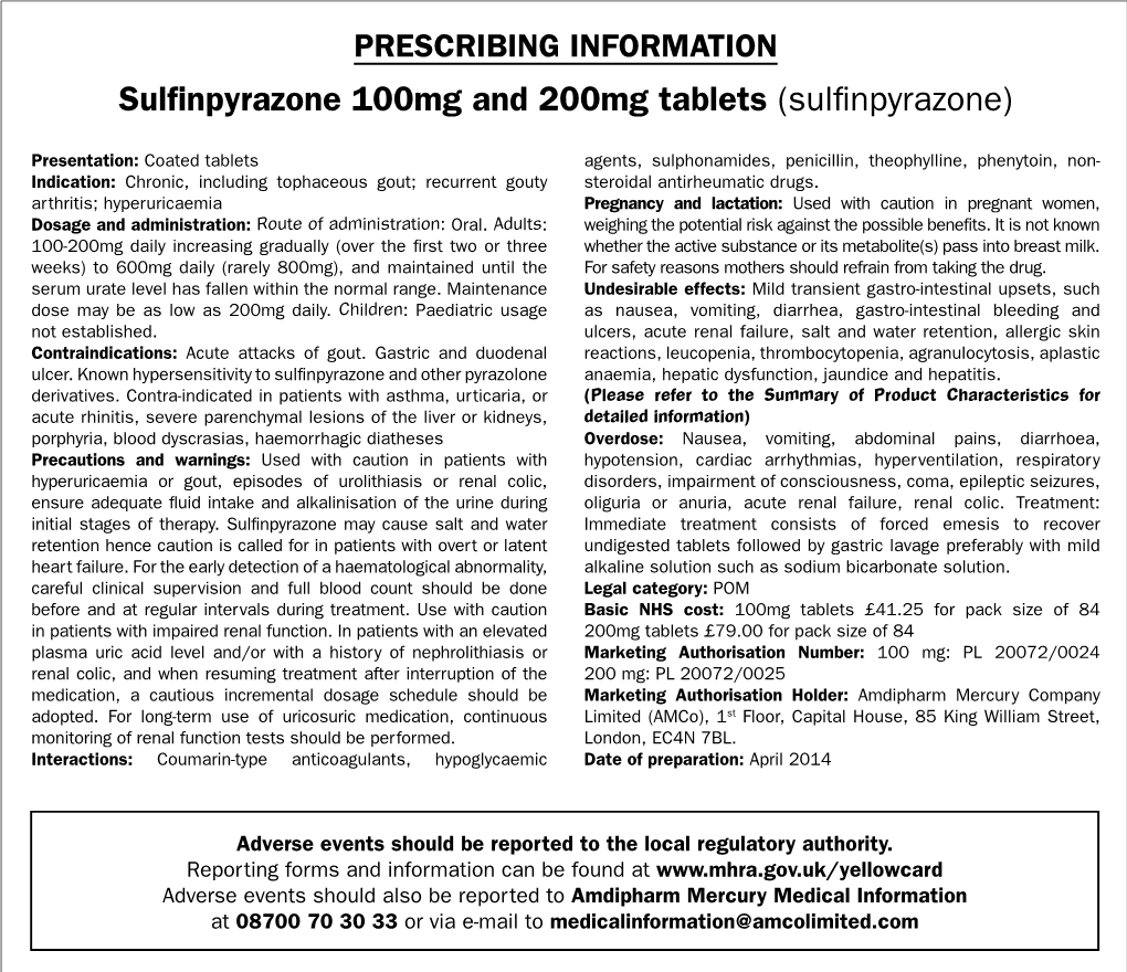 Sulfinpyrazone 100Mg and 200Mg Tablets (Sulfinpyrazone)