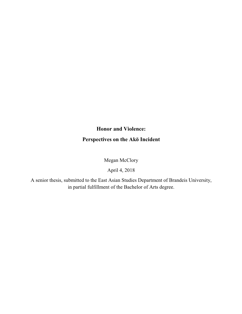 Honor and Violence: Perspectives on the Akō Incident