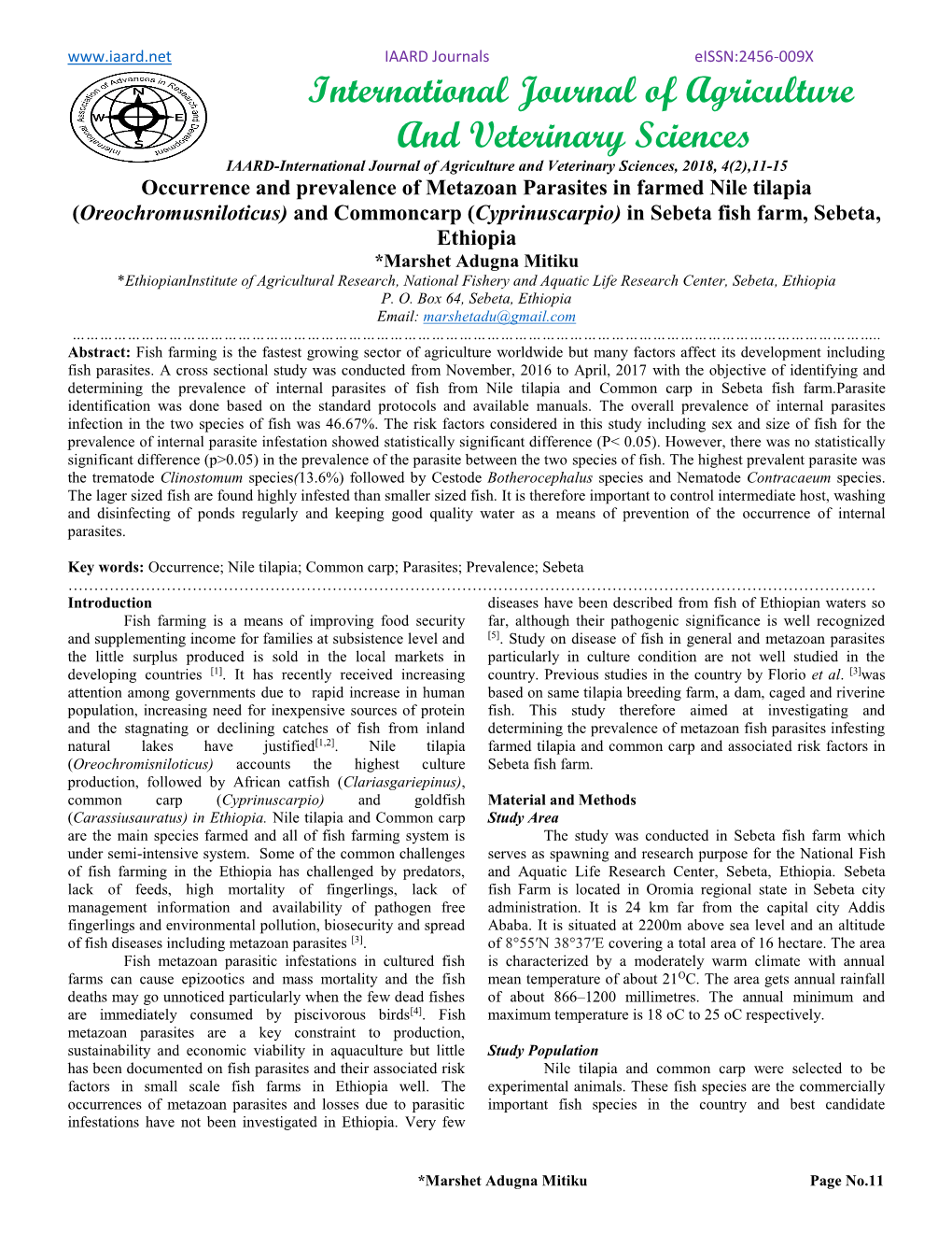 International Journal of Agriculture and Veterinary Sciences