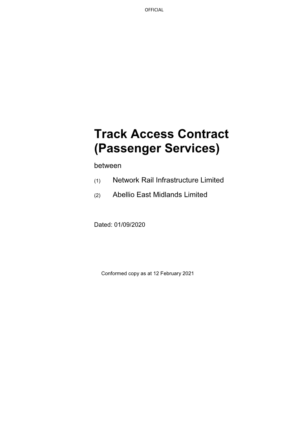 Track Access Contract (Passenger Services) Between