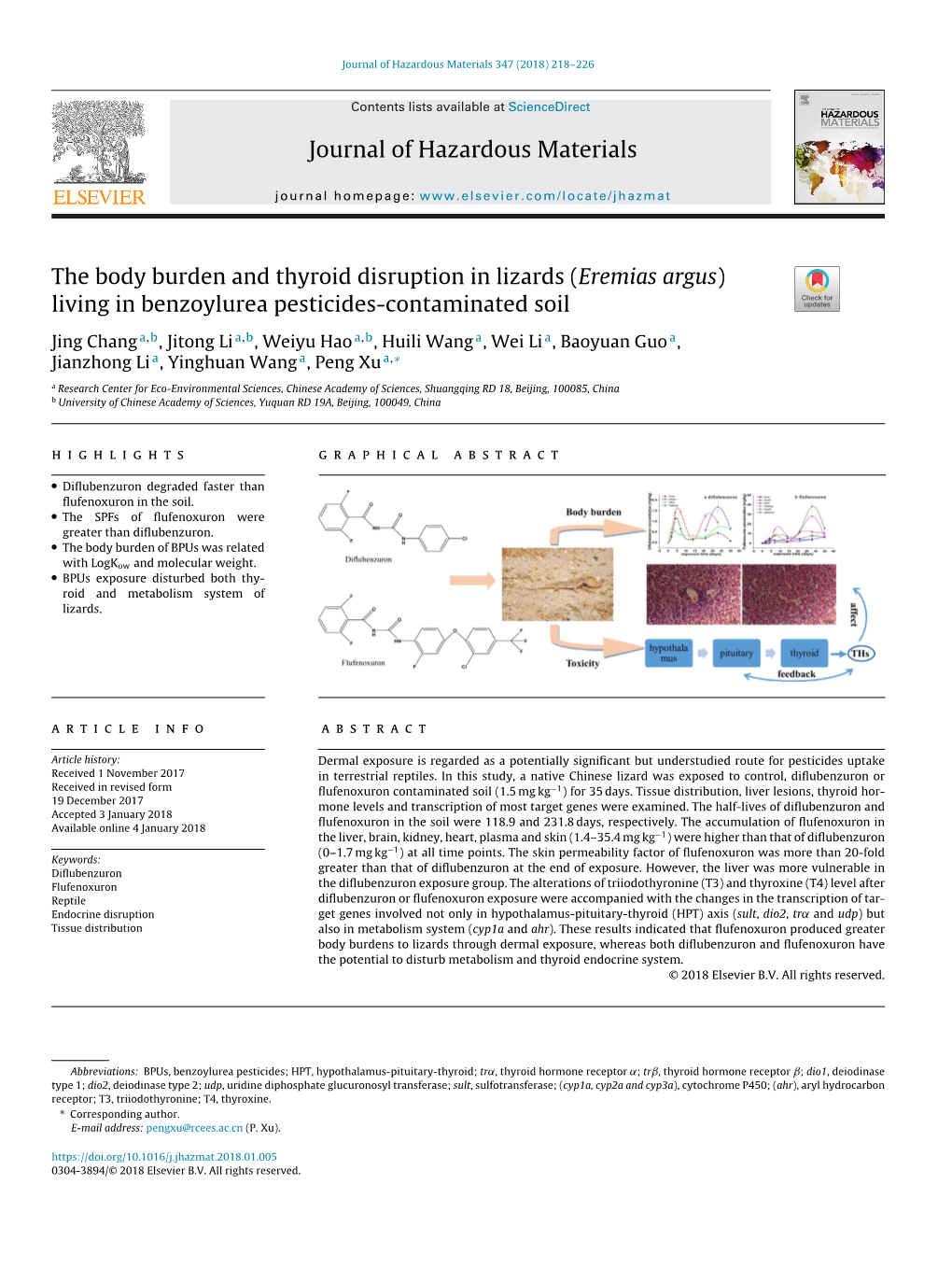 The Body Burden and Thyroid Disruption in Lizards (Eremias Argus)