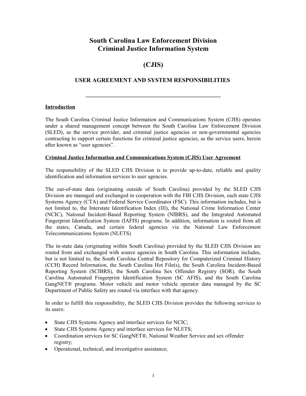 User Agreement and System Responsibilities of Terminal Agency Coordinator